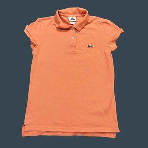 Lacoste Womens Orange Polo Shirt Size 38 Short Sleeve Cotton Casual Logo Classic